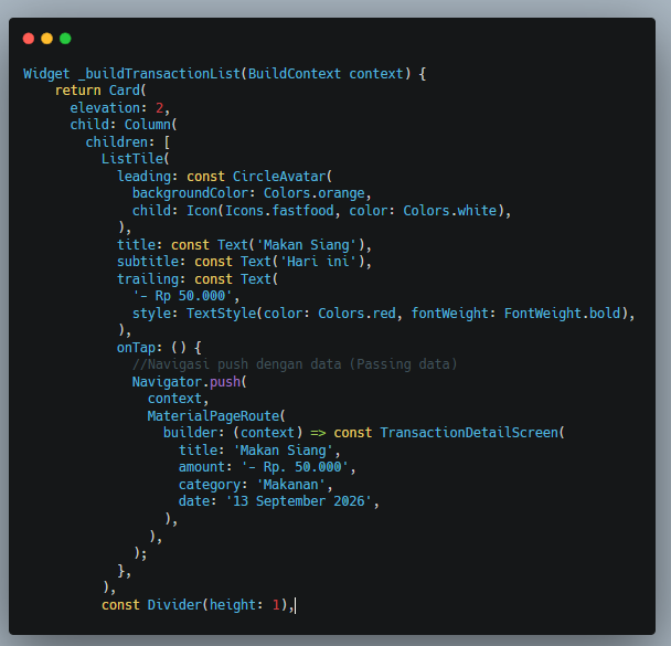 Transaction List dengan onTap