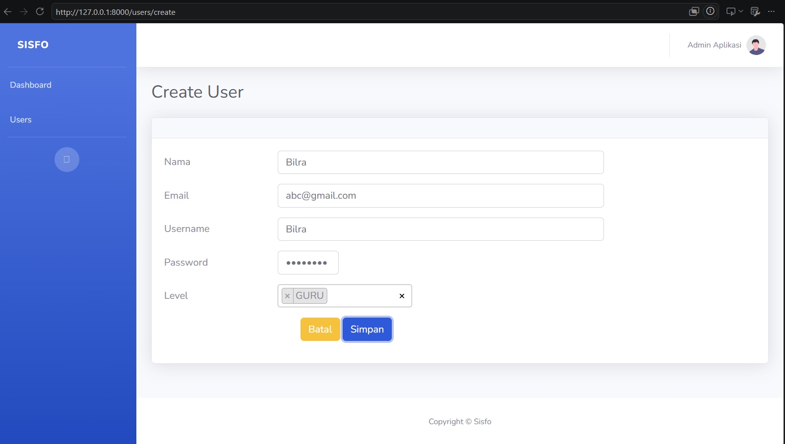 Form Create User