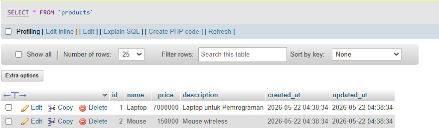 Hasil php artisan db:seed